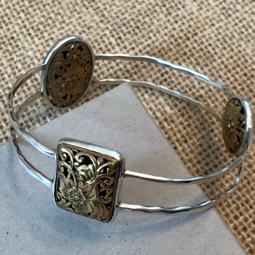 Silpada 925 Sterling Silver Gold Bronze Romance Novel Two Tone Bangle Bracelet